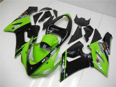 Carenados Moto Kawasaki ZX6R 2005-2006 - Verde Negro Brillante Elf Asequibles
