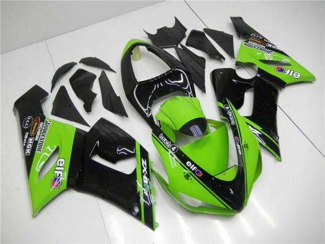 Carenados Moto Kawasaki ZX6R 2005-2006 - Verde Negro Brillante Elf Asequibles