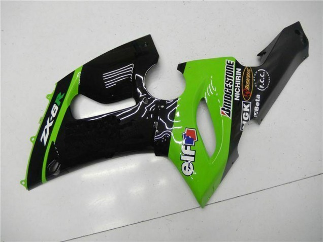 Carenados Moto Kawasaki ZX6R 2005-2006 - Verde Negro Brillante Elf Asequibles