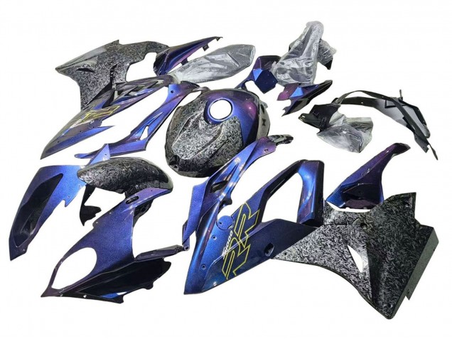 Carenados Moto BMW S1000RR 2015-2016 - Gradiente Púrpura Azul Falsificado FibraCarbono Asequibles