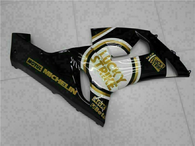 Carenados Moto Kawasaki ZX6R 2005-2006 - Negro Brillante Blanco Oro Lucky Strike Asequibles