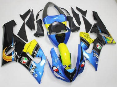 Carenados Moto Kawasaki ZX6R 2005-2006 - Azul Amarillo Negro Tiburón Asequibles