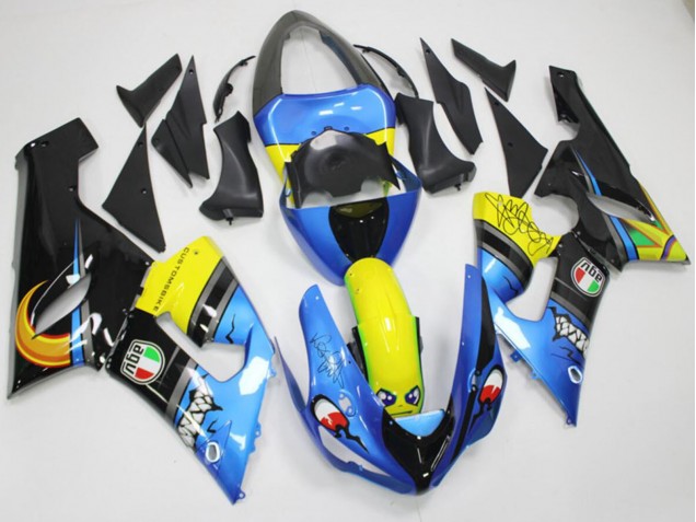 Carenados Moto Kawasaki ZX6R 2005-2006 - Azul Amarillo Negro Tiburón Asequibles