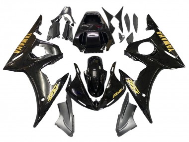 Carenados Moto Yamaha YZF R6S 2006-2009 - Negro Brillante Oro Calcomanías Asequibles