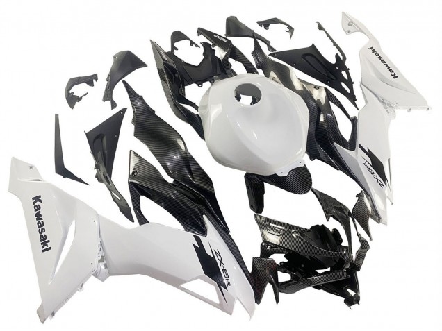 Carenados Moto Kawasaki ZX6R 2019-2022 - Blanco Negro FibraCarbono Asequibles