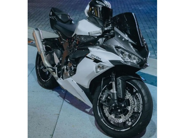 Carenados Moto Kawasaki ZX6R 2019-2022 - Blanco Negro FibraCarbono Asequibles