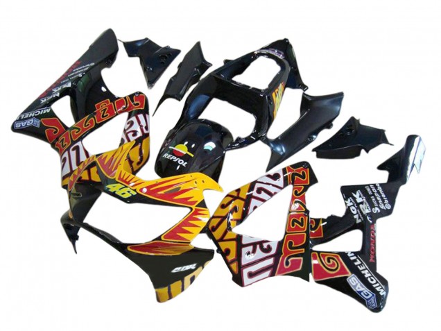 Carenados Moto Honda CBR900RR 929 2000-2001 - Negro Brillante Naranja Repsol Rossi Asequibles