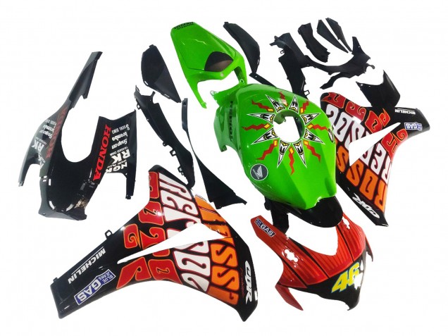 Carenados Moto Honda CBR1000RR 2008-2011 - Verde Naranja Negro Brillante Rossi Michelin 46 Asequibles