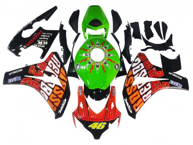 Carenados Moto Honda CBR1000RR 2008-2011 - Verde Naranja Negro Brillante Rossi Michelin 46 Asequibles