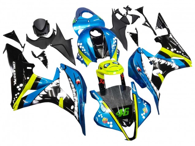 Carenados Moto Honda CBR600RR 2007-2008 - Verde Amarillo Negro Brillante Tiburón 46 Asequibles