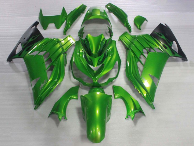 Carenado Moto Kawasaki ZX14R ZZR1400 2006-2011 - Verde Negro Brillante Asequibles