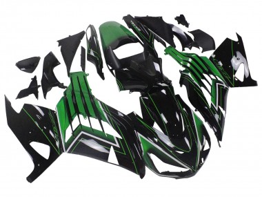 Carenados Moto Kawasaki ZX14R ZZR1400 2012-2024 - Verde Negro Brillante Raya Asequibles