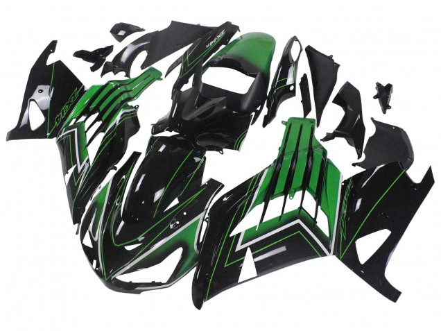 Carenados Moto Kawasaki ZX14R ZZR1400 2012-2024 - Verde Negro Brillante Raya Asequibles