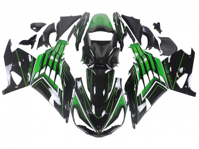 Carenados Moto Kawasaki ZX14R ZZR1400 2012-2024 - Verde Negro Brillante Raya Asequibles