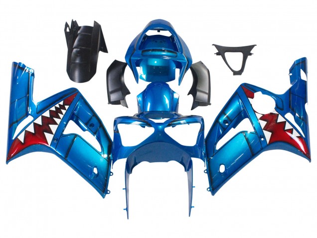 Carenados Moto Kawasaki ZX6R 2003-2004 - Azul Blanco Rojo Tiburón Asequibles