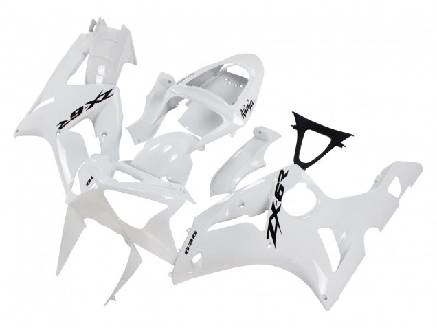 Carenados Moto Kawasaki ZX6R 2003-2004 - Blanco Negro Calcomanías Asequibles