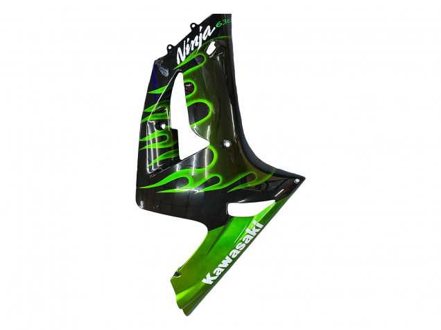 Carenados Moto Kawasaki ZX6R 2003-2004 - Negro Brillante Verde Llama Asequibles