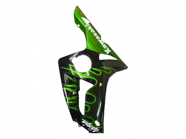 Carenados Moto Kawasaki ZX6R 2003-2004 - Negro Brillante Verde Llama Asequibles