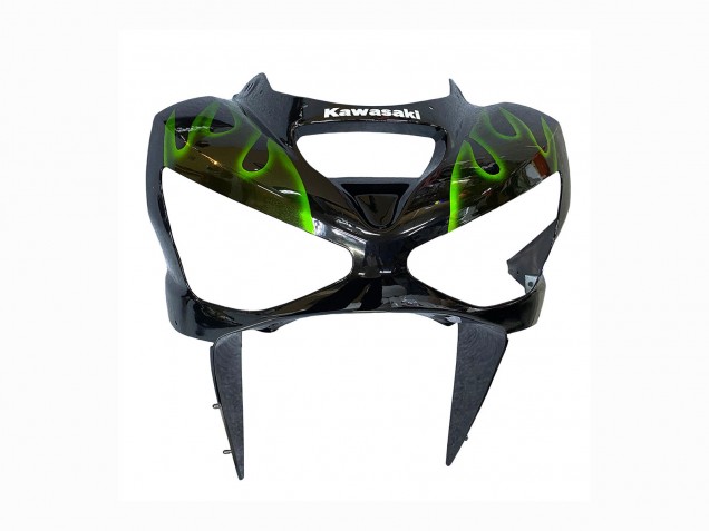 Carenados Moto Kawasaki ZX6R 2003-2004 - Negro Brillante Verde Llama Asequibles