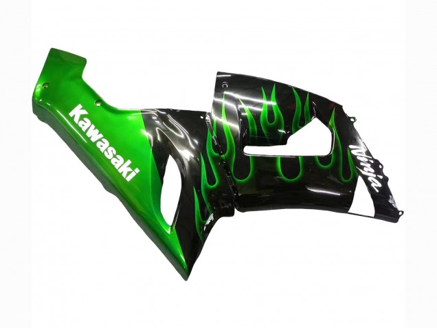 Carenado Moto Kawasaki ZX6R 2005-2006 - Negro Brillante Verde Llama Asequibles