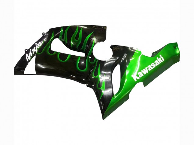 Carenado Moto Kawasaki ZX6R 2005-2006 - Negro Brillante Verde Llama Asequibles