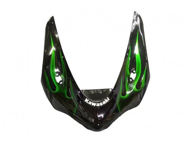 Carenado Moto Kawasaki ZX6R 2005-2006 - Negro Brillante Verde Llama Asequibles