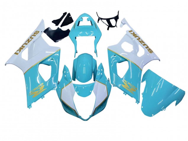 Carenados Moto Suzuki GSXR 1000 2003-2004 - Blanco Azul Claro Oro Asequibles
