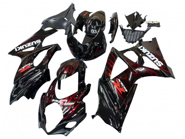 Carenados Moto Suzuki GSXR 1000 2007-2008 - Negro Rojo Llama Asequibles