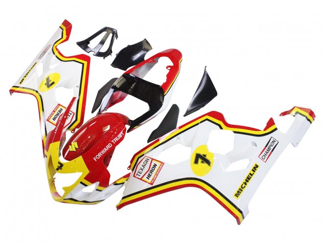 Carenados Moto Suzuki GSXR 600 / GSXR 750 2004-2005 - Blanco Rojo Amarillo Michelin Texaon Heron 7 Asequibles