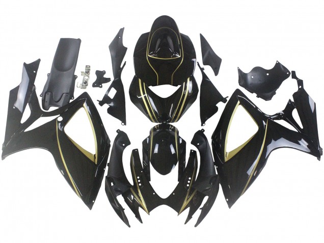 Carenados Moto Suzuki GSXR 600 / GSXR 750 2006-2007 - Negro Brillante Oro Raya Asequibles