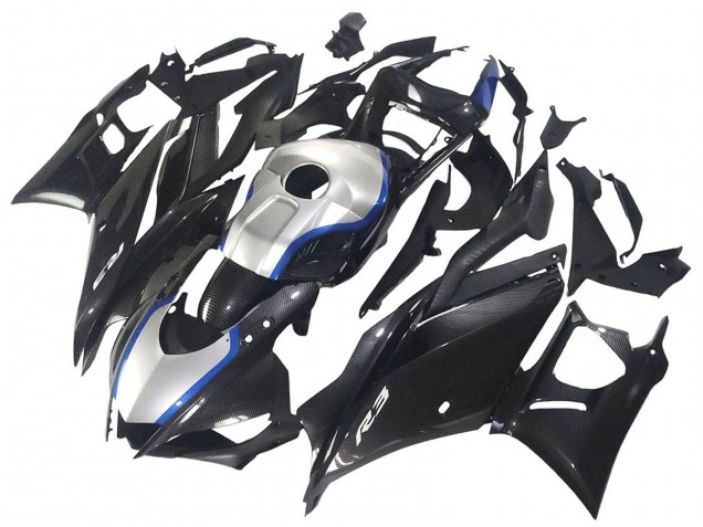 Carenados Moto Yamaha YZF R3/R25 2022-2024 - Negro FibraCarbono Estilo Plata Azul Asequibles
