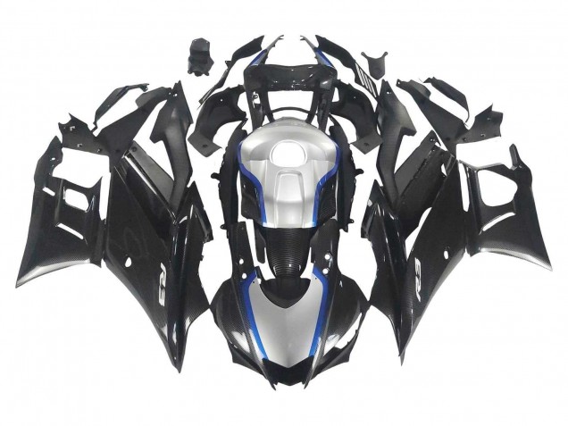 Carenados Moto Yamaha YZF R3/R25 2022-2024 - Negro FibraCarbono Estilo Plata Azul Asequibles