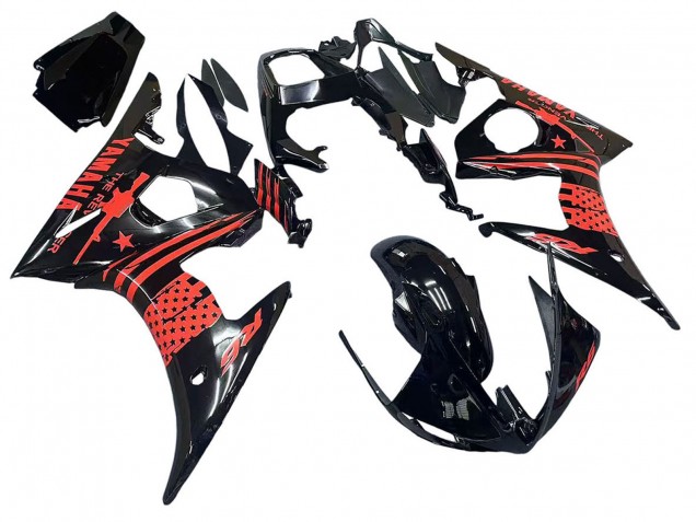 Carenado Moto Yamaha YZF R6 2003-2004 - Negro Brillante Rojo Asequibles