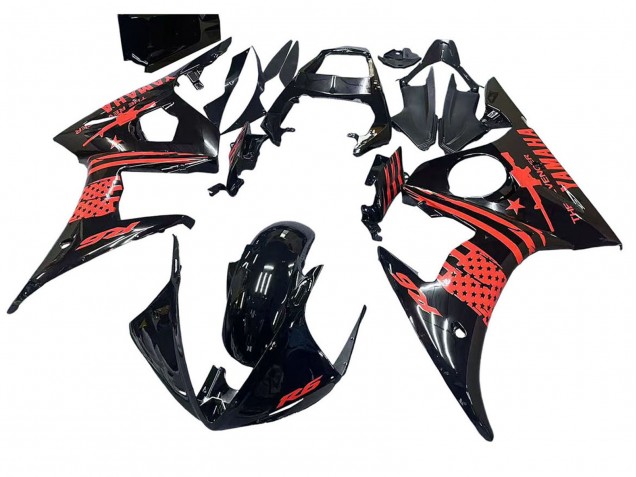 Carenado Moto Yamaha YZF R6 2003-2004 - Negro Brillante Rojo Asequibles