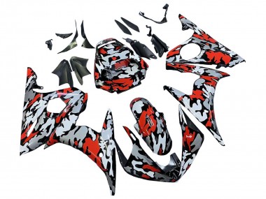 Carenados Moto Yamaha YZF R6S 2006-2009 - Negro Rojo Gris Camouflage Asequibles