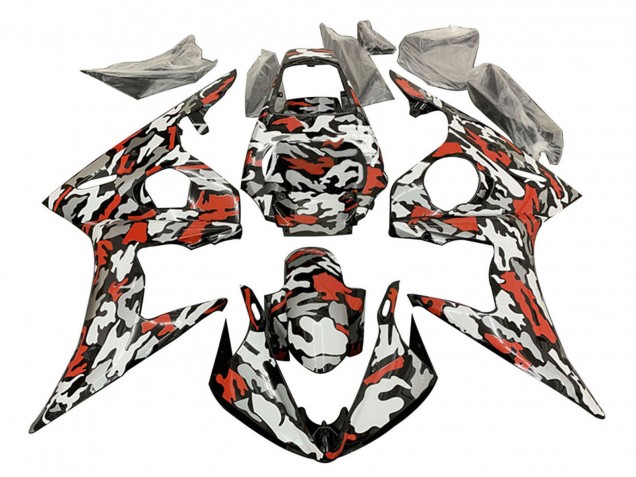 Carenados Moto Yamaha YZF R6S 2006-2009 - Negro Rojo Gris Camouflage Asequibles