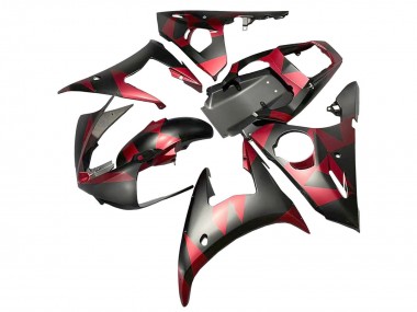 Carenados Moto Yamaha YZF 600 R6 2005 - Negro Mate Rojo Geométrico Asequibles