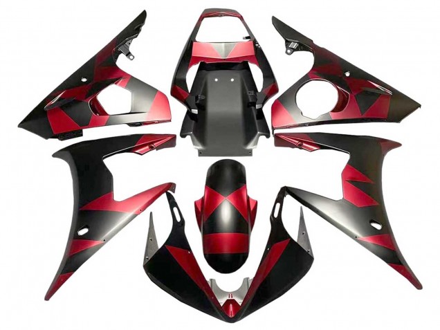 Carenados Moto Yamaha YZF 600 R6 2005 - Negro Mate Rojo Geométrico Asequibles