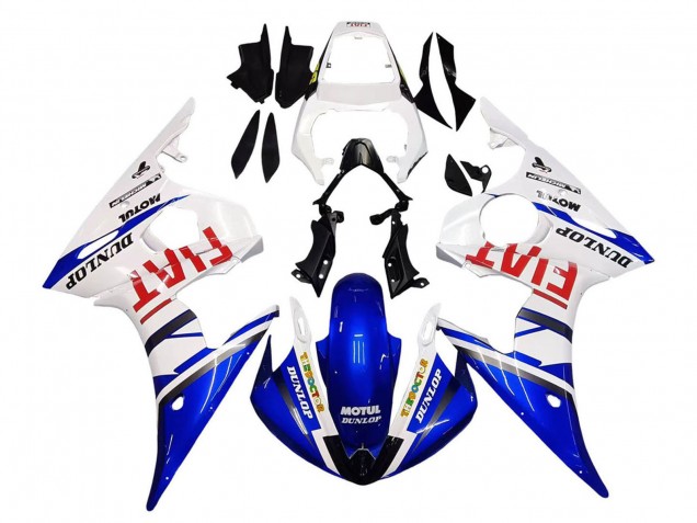 Carenados Moto Yamaha YZF 600 R6 2005 - Blanco Azul Dunlop Fiat Motul Asequibles