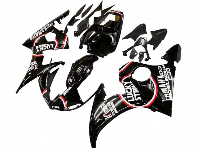 Carenados Moto Yamaha YZF 600 R6 2005 - Negro Brillante Blanco Lucky Strike Motul Asequibles