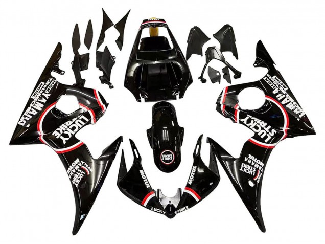 Carenados Moto Yamaha YZF 600 R6 2005 - Negro Brillante Blanco Lucky Strike Motul Asequibles