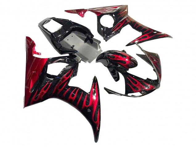 Carenados Moto Yamaha YZF 600 R6 2005 - Negro Rojo Llama Asequibles