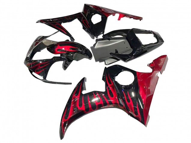 Carenados Moto Yamaha YZF 600 R6 2005 - Negro Rojo Llama Asequibles