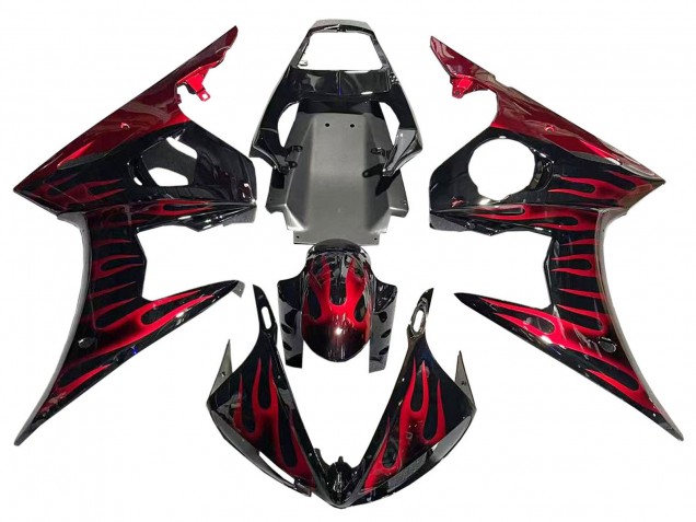 Carenados Moto Yamaha YZF 600 R6 2005 - Negro Rojo Llama Asequibles