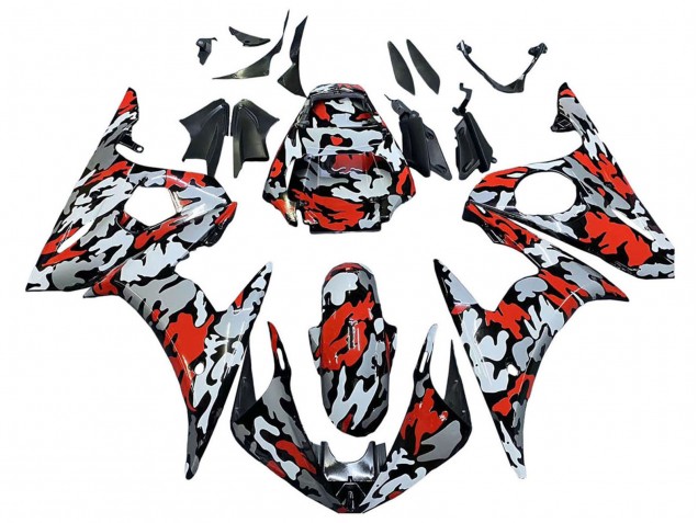 Carenados Moto Yamaha YZF 600 R6 2005 - Negro Rojo Gris Camouflage Asequibles