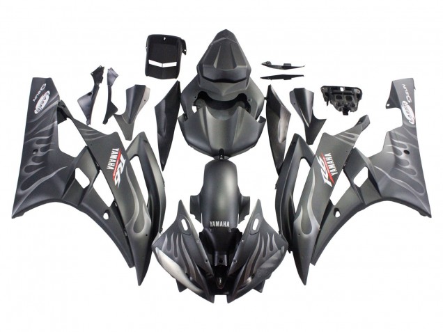 Carenados Moto Yamaha YZF 600 R6 2006-2007 - Negro Mate Plata Llama Asequibles