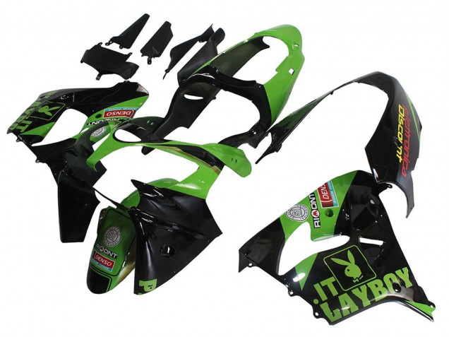 Carenados Moto Kawasaki ZX9R 2000-2001 - Verde Negro Playboy DENSO Asequibles