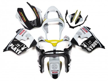 Carenados Moto Kawasaki ZX9R 2000-2001 - Blanco Amarillo Negro Brillante Playboy Asequibles