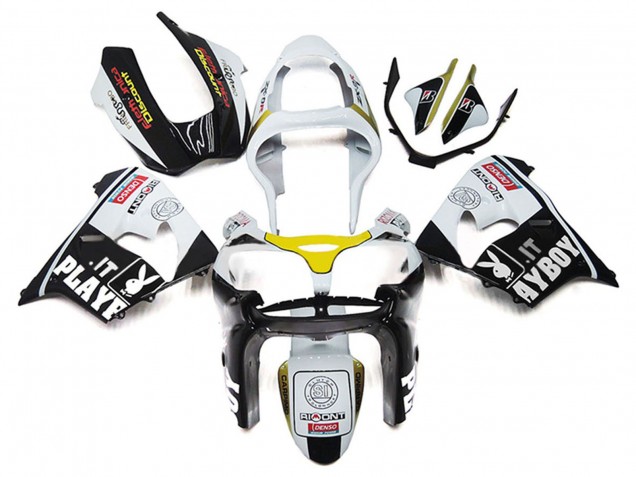 Carenados Moto Kawasaki ZX9R 2000-2001 - Blanco Amarillo Negro Brillante Playboy Asequibles