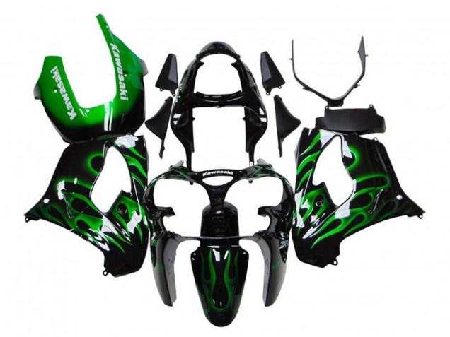Carenados Moto Kawasaki ZX9R 2000-2001 - Negro Brillante Verde Llama Blanco Asequibles